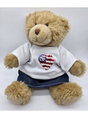Build A Bear Teddy Bear BAB USA Patriotic Heart Jean Skirt Outfit Plush Toy